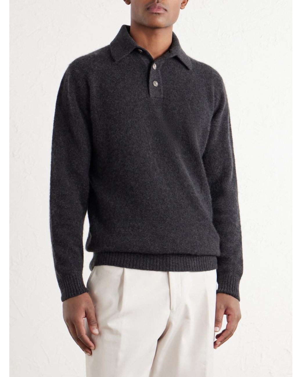 Thom Sweeney Blue Cashmere And Silk-Blend Polo Shirt for men
