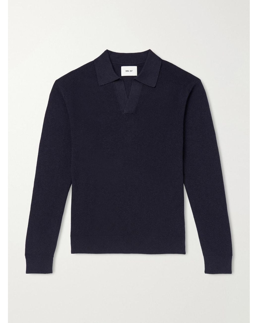NN07 Blue Hope Rib 60060 Organic Cotton And Cashmere-Blend Polo Shirt for men