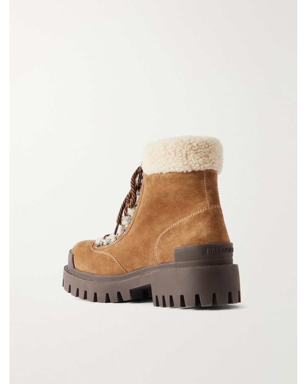 Balenciaga Brown Shearling-Trimmed Suede Boots for men