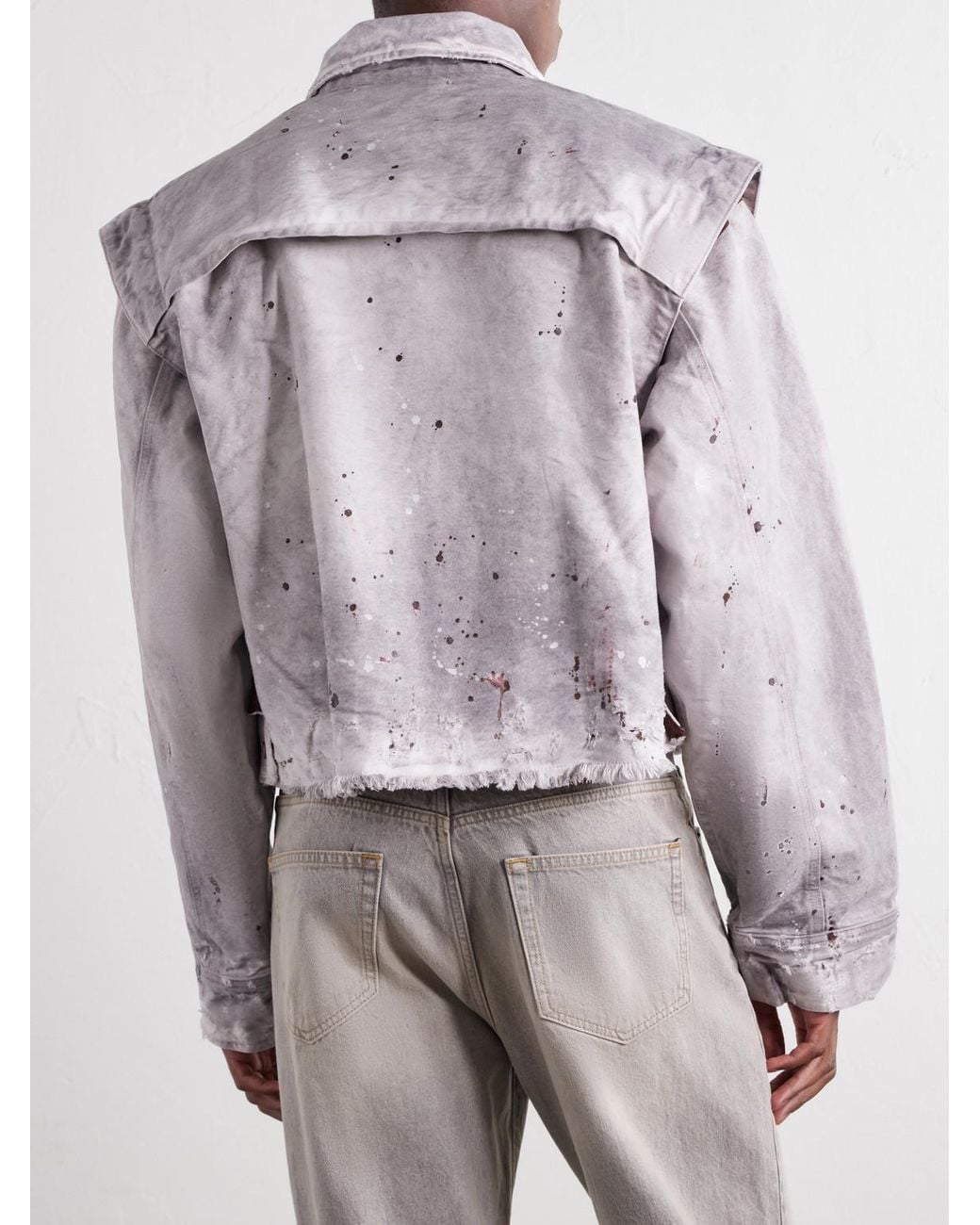 SEKRIT White Chopper Cropped Distressed Cotton-Canvas Bomber Jacket for men