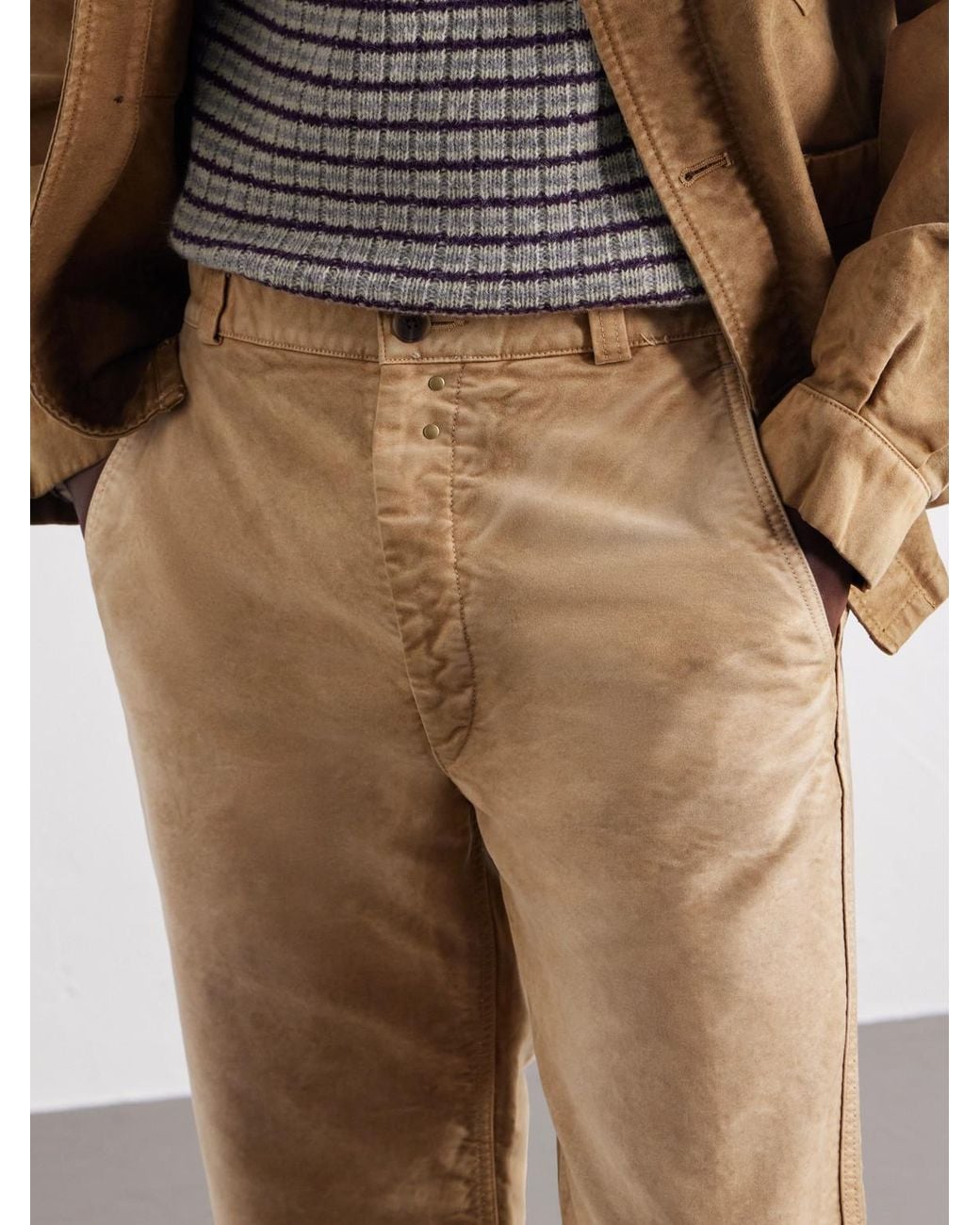 Auralee Natural Straight-Leg Garment-Dyed Cotton-Moleskin Trousers for men