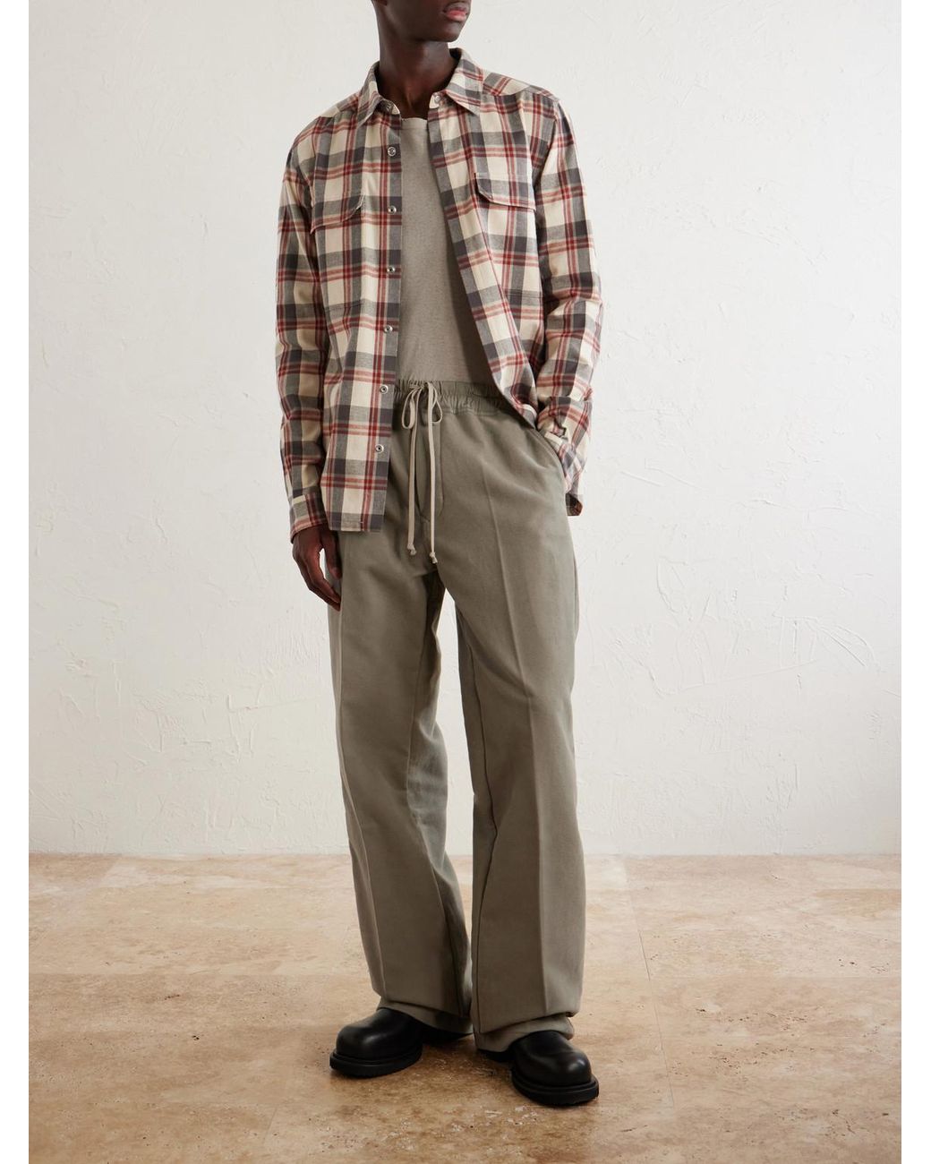 Rick Owens Natural Dietrich Straight-leg Cotton-twill Drawstring Trousers for men