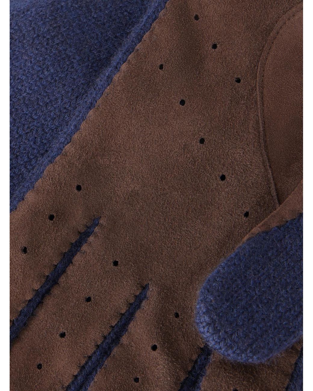 Brunello Cucinelli Blue Suede-Trimmed Cashmere Gloves for men