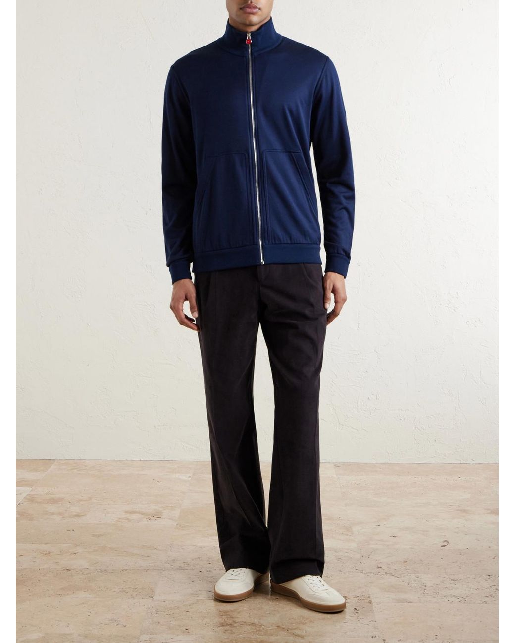 Kiton Blue Cotton And Silk-Blend Zip-Up Sweater for men