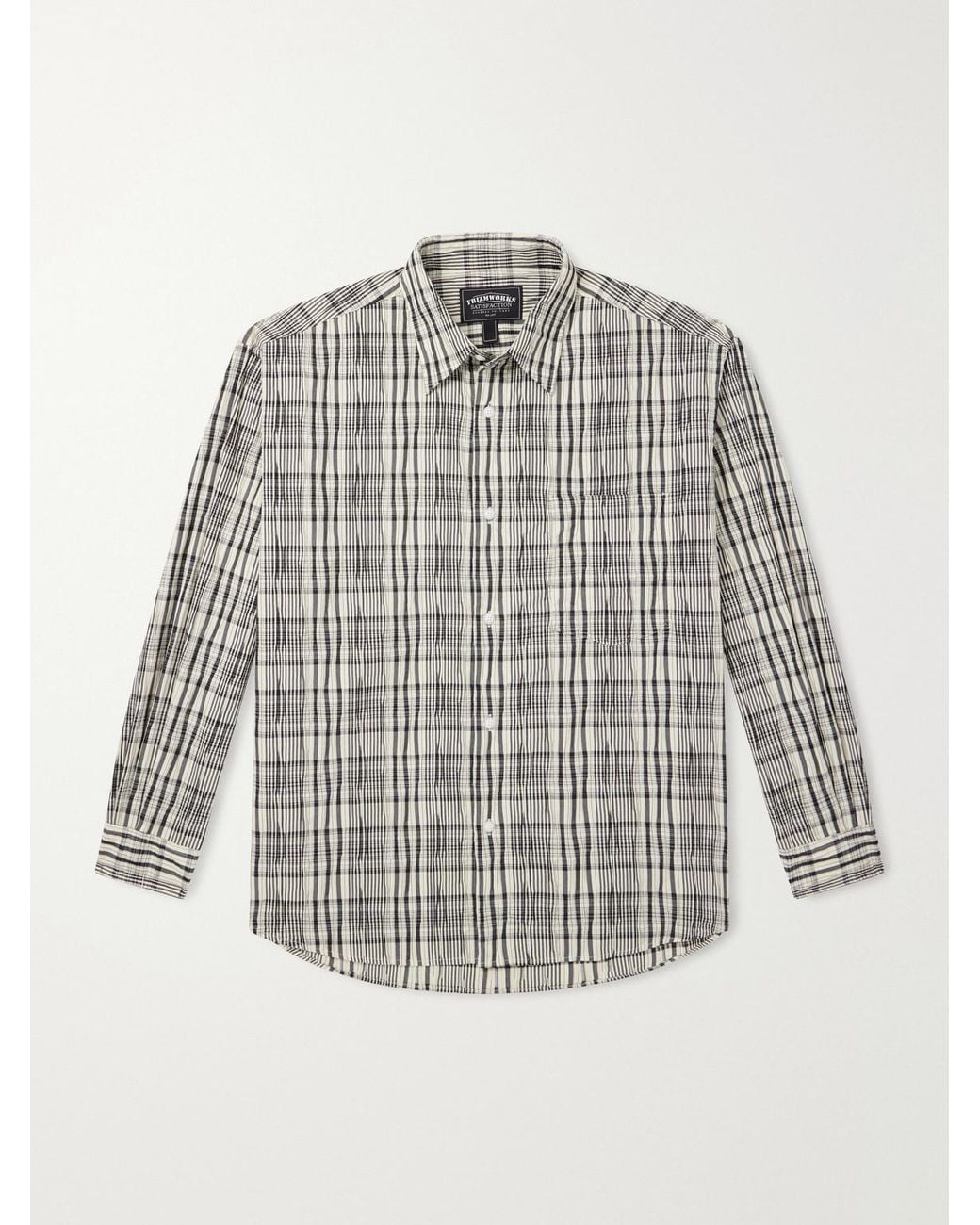 FRIZMWORKS Gray Striped Crinkled Cotton-blend Shirt for men