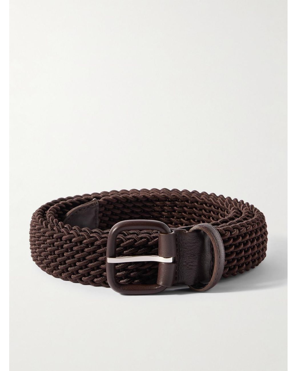 Charvet Brown 3Cm Leather-Trimmed Woven Cord Belt for men