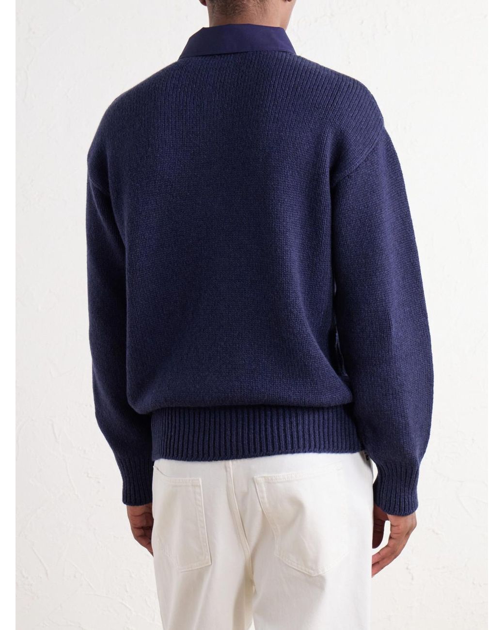Loewe Blue Logo-Embroidered Cotton Twill-Trimmed Wool-Blend Polo Sweater for men