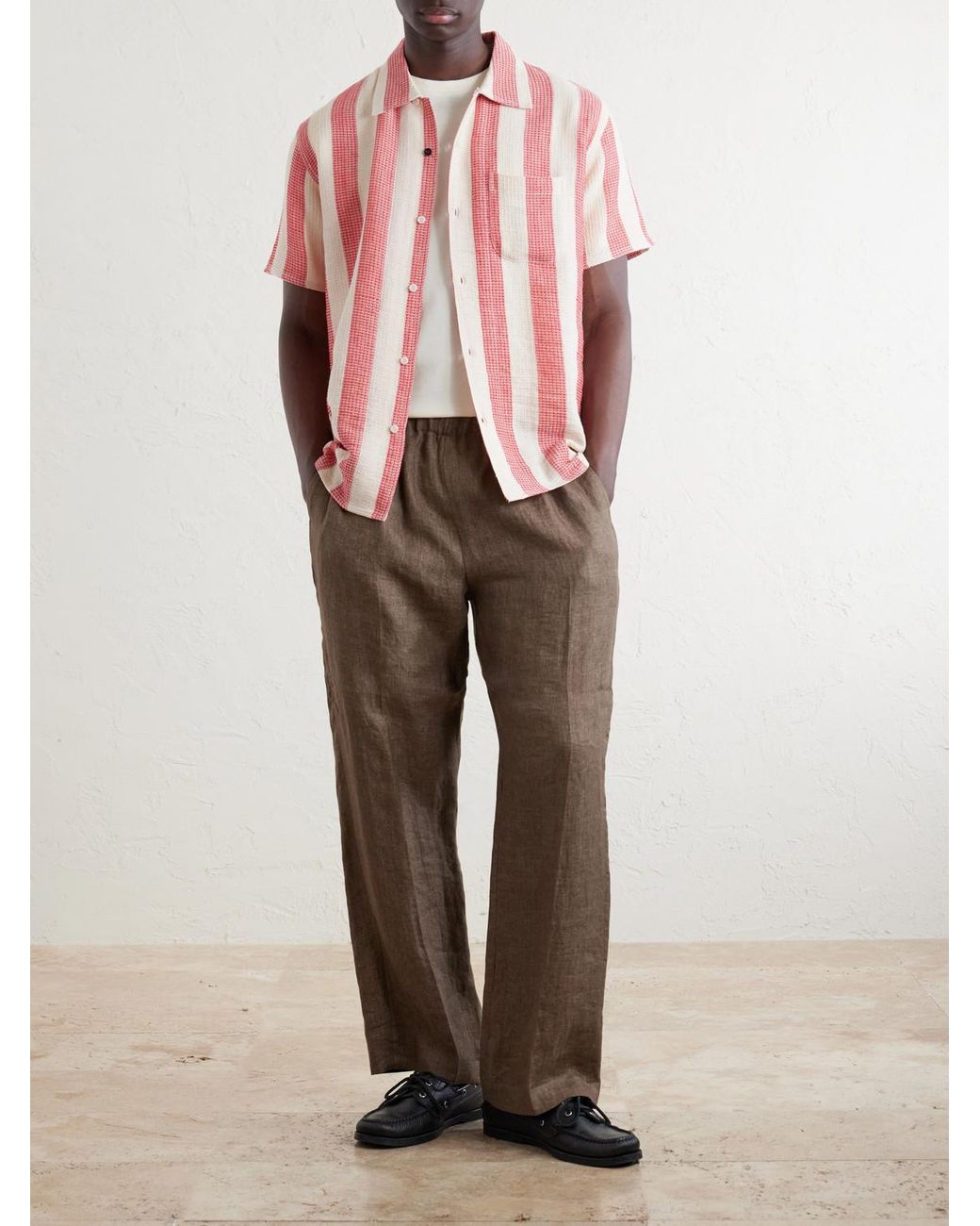 Kardo Pink Camp-Collar Striped Cotton Shirt for men