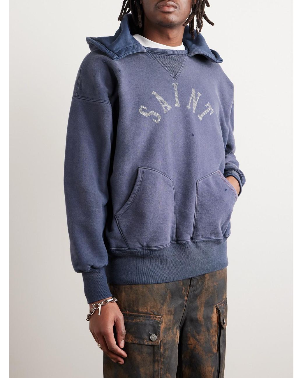 【SAINT Mxxxxxx】HOODIE/LOGO SAINT MXXXXXX graphic-print Cotton Hoodie | Grey | FARFETCH CA