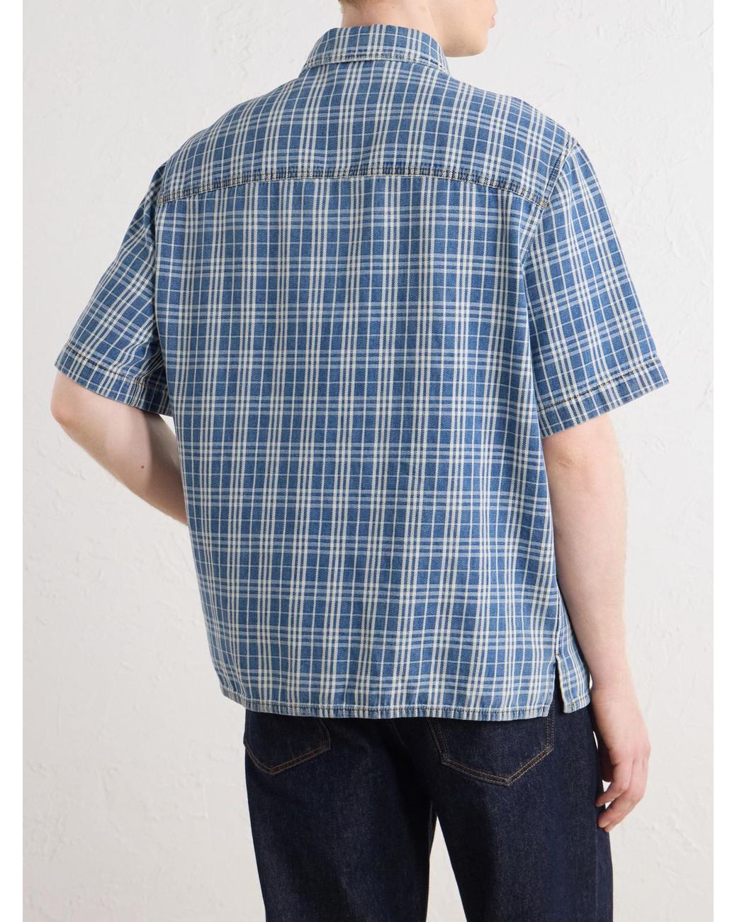 Burberry Blue Logo-Appliquéd Checked Denim Shirt for men