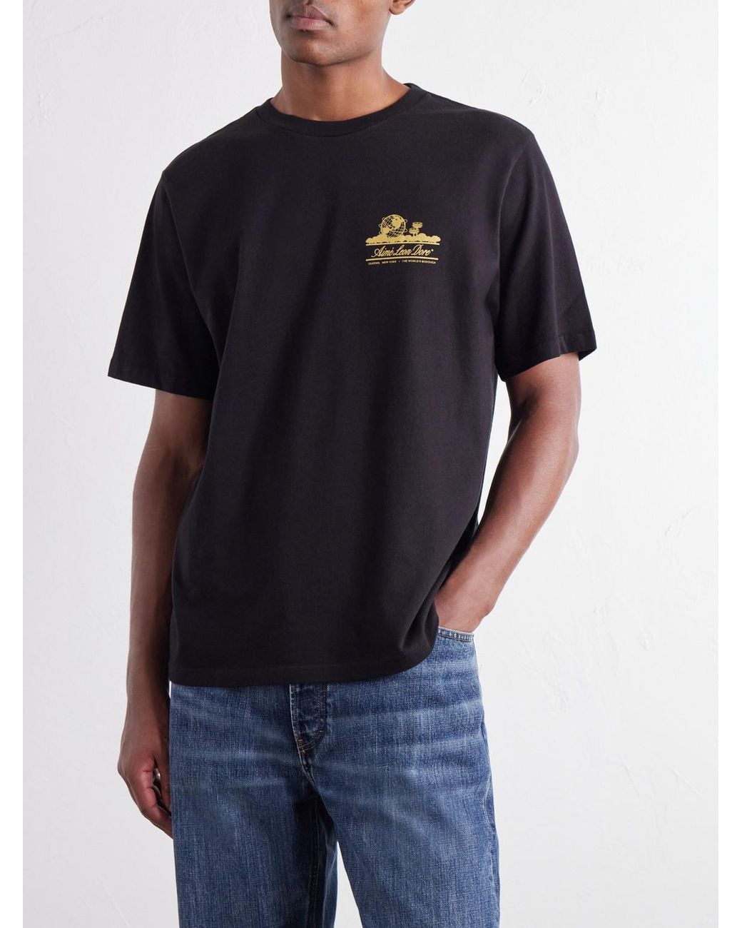 Aimé Leon Dore Black Unisphere Logo-Print Cotton-Jersey T-Shirt for men