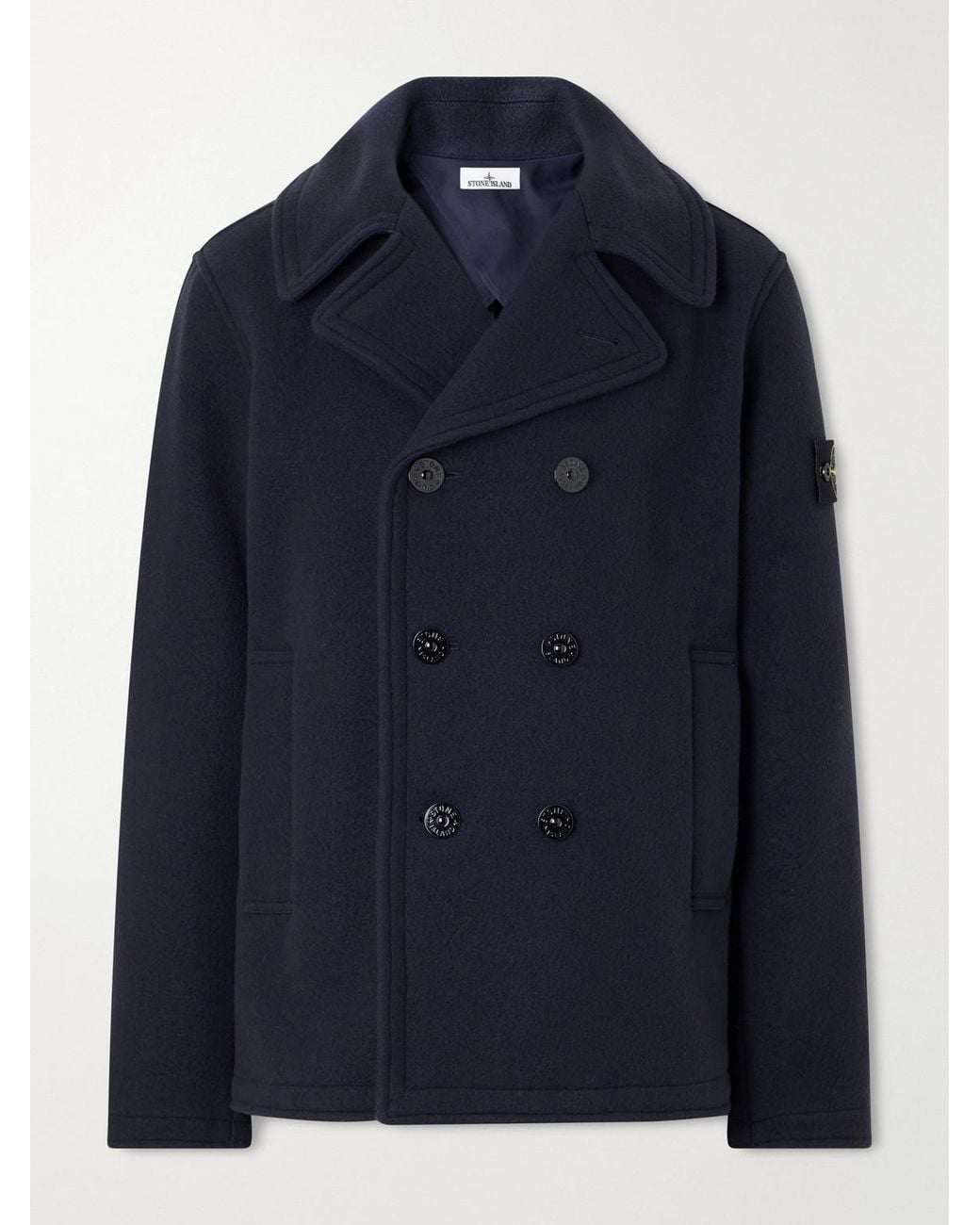 Stone Island Blue Double-Breasted Melton Wool And Cashmere-Blend Twill Coat for men