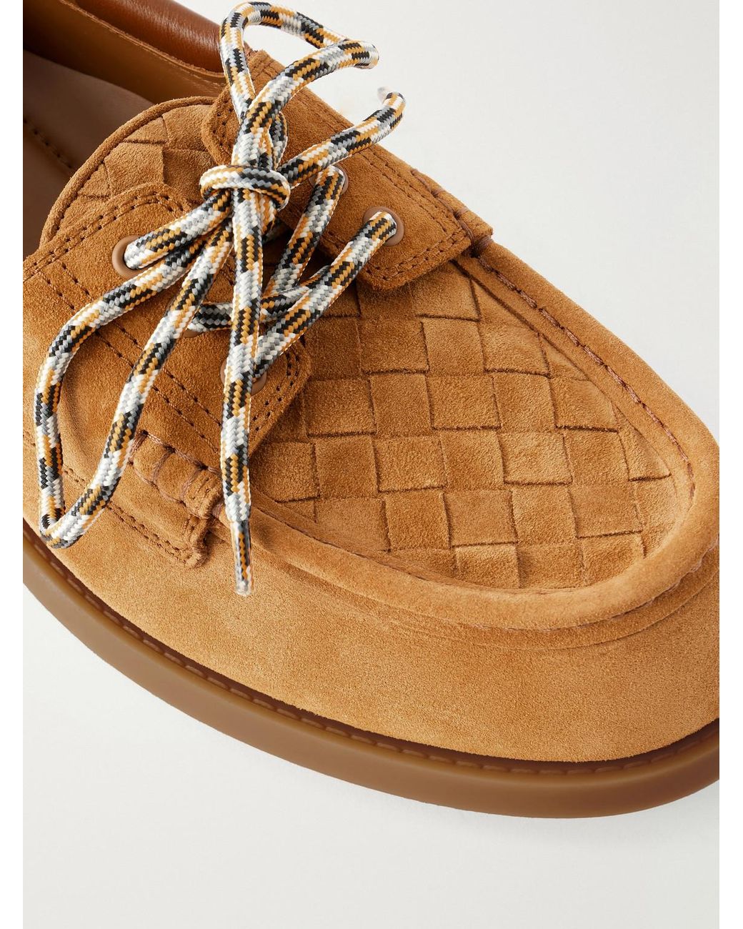 Bottega Veneta Brown Fregat Leather-trimmed Suede Boat Shoes for men