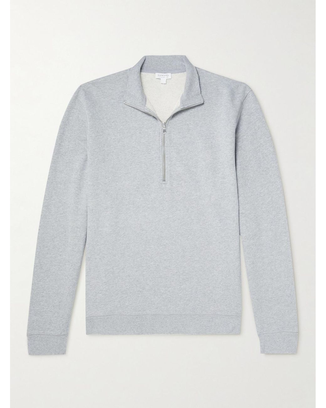 Sunspel Gray Cotton-Jersey Half-Zip Sweatshirt for men