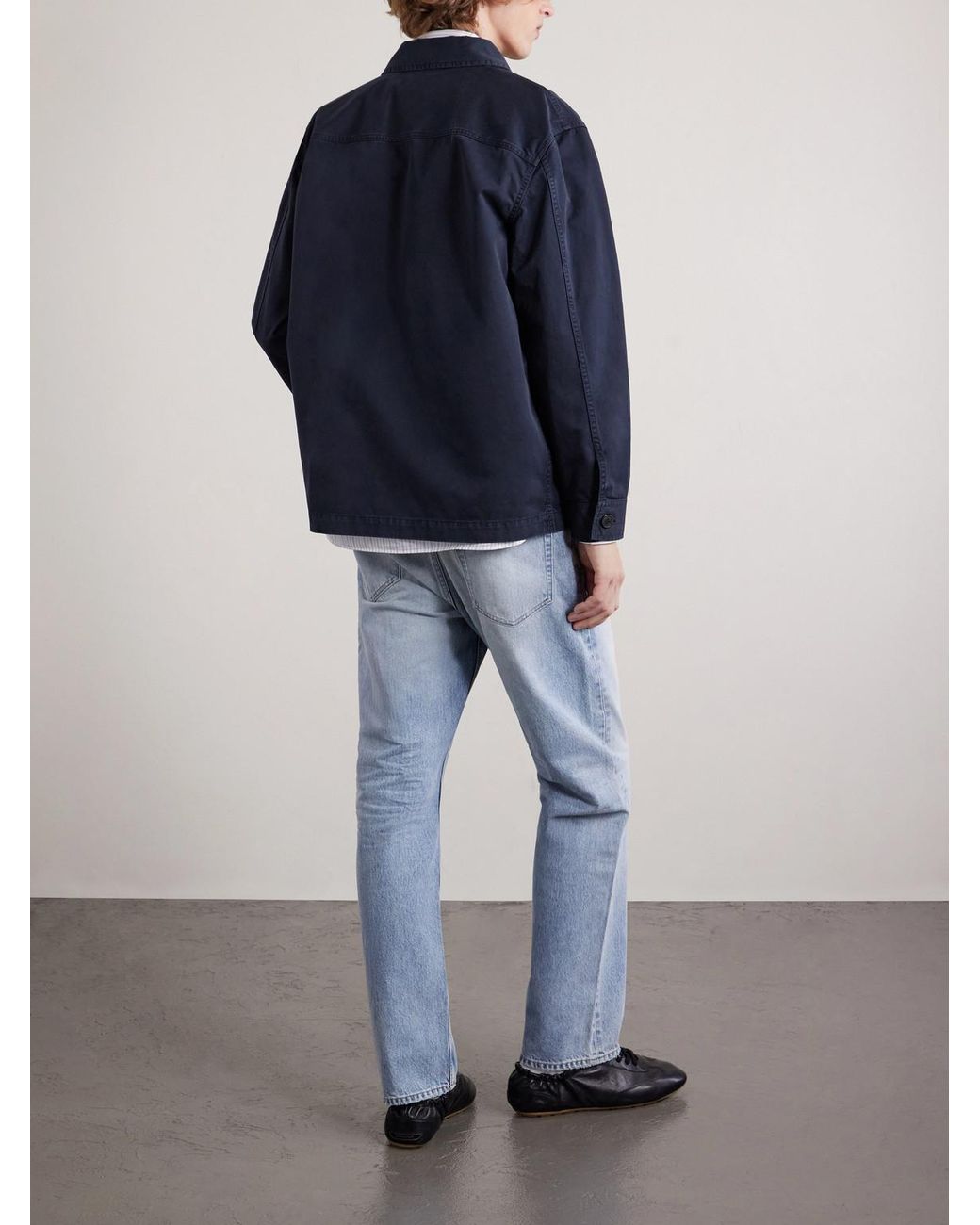 Saint Laurent Blue Logo-Embroidered Cotton-Twill Overshirt for men