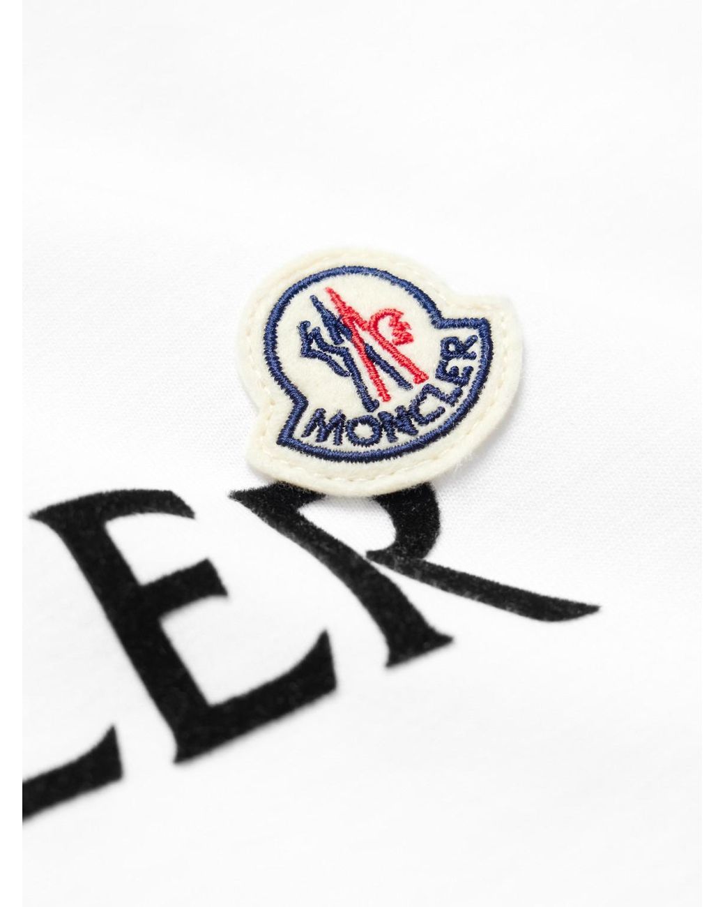 Moncler White Logo-Flocked Appliquéd Cotton-Jersey T-Shirt for men