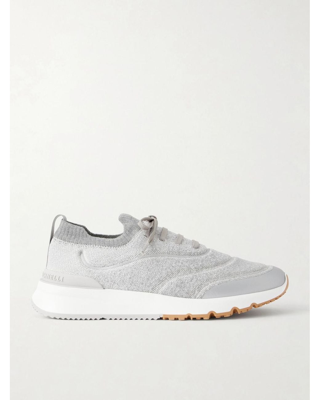 Brunello Cucinelli White Stretch-Knit Sneakers for men