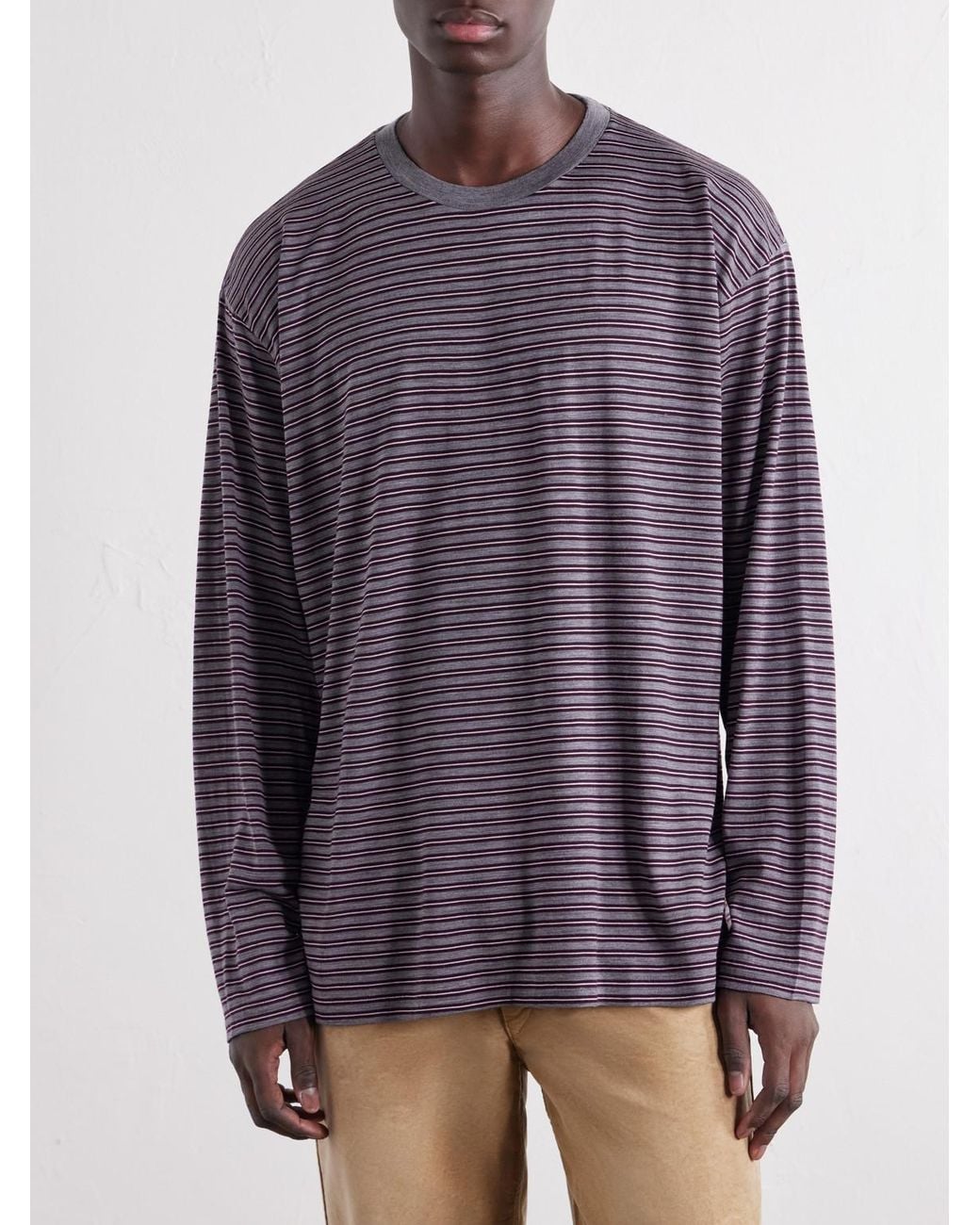 Auralee Purple Striped Wool-Jersey T-Shirt for men