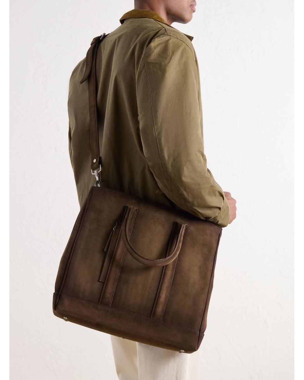 Officine Creative Brown Quentin/026 Cashmere-Lined Suede Tote Bag for men