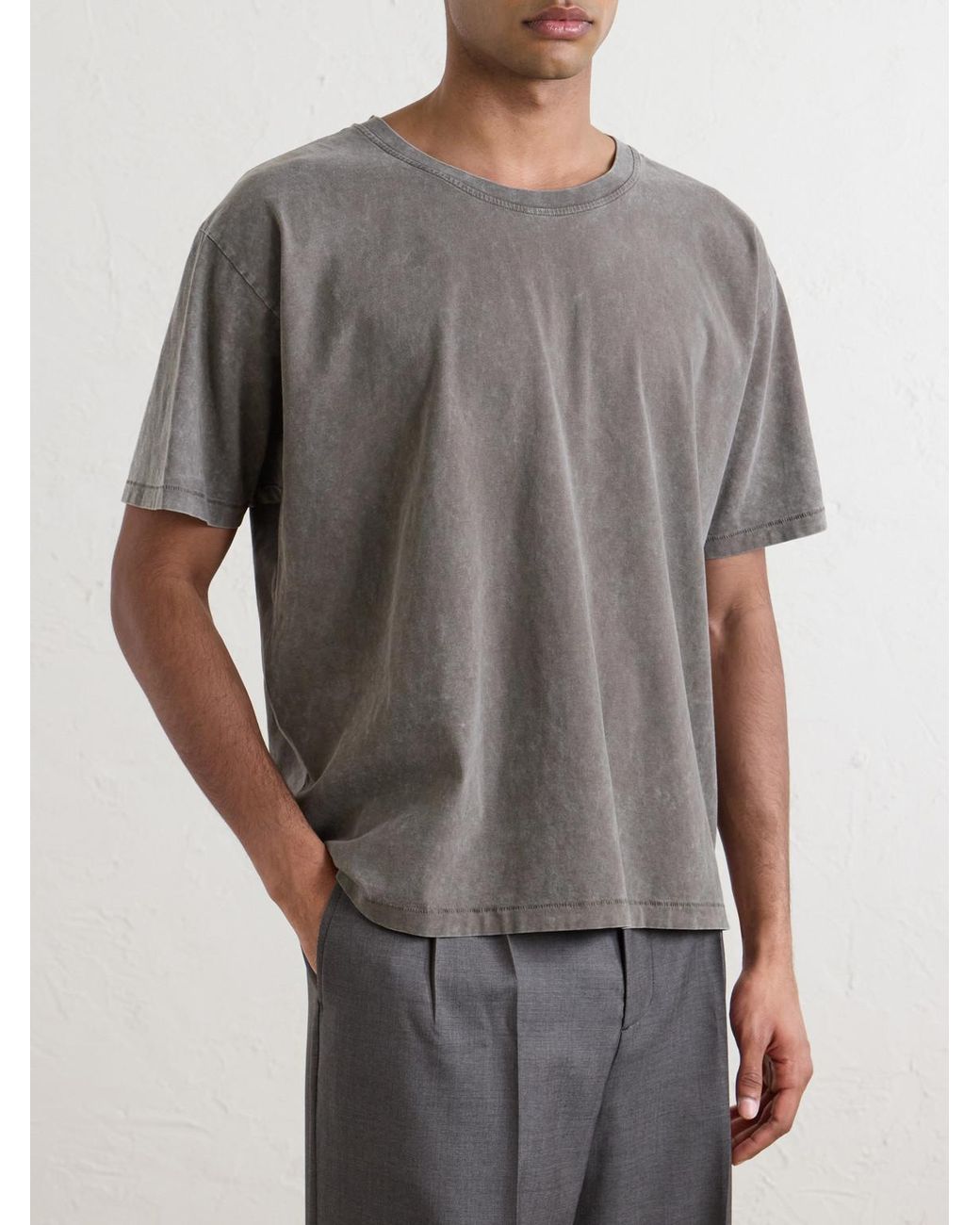 mfpen Gray Washed Cotton-jersey T-shirt for men