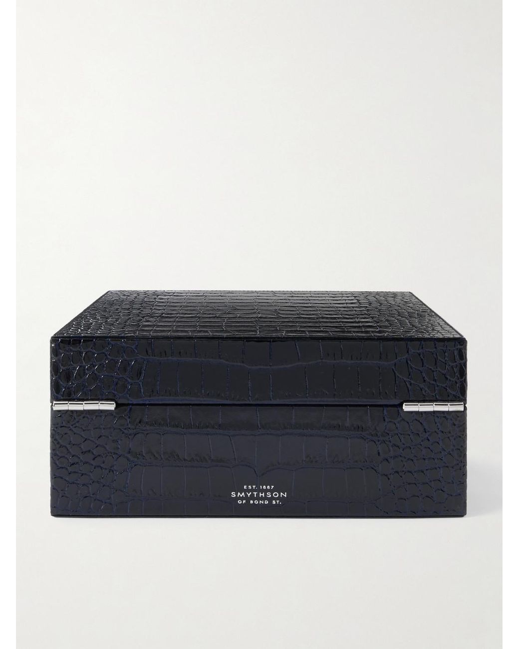 Smythson Gray Mara Croc-Effect Leather Six-Piece Watch Box for men