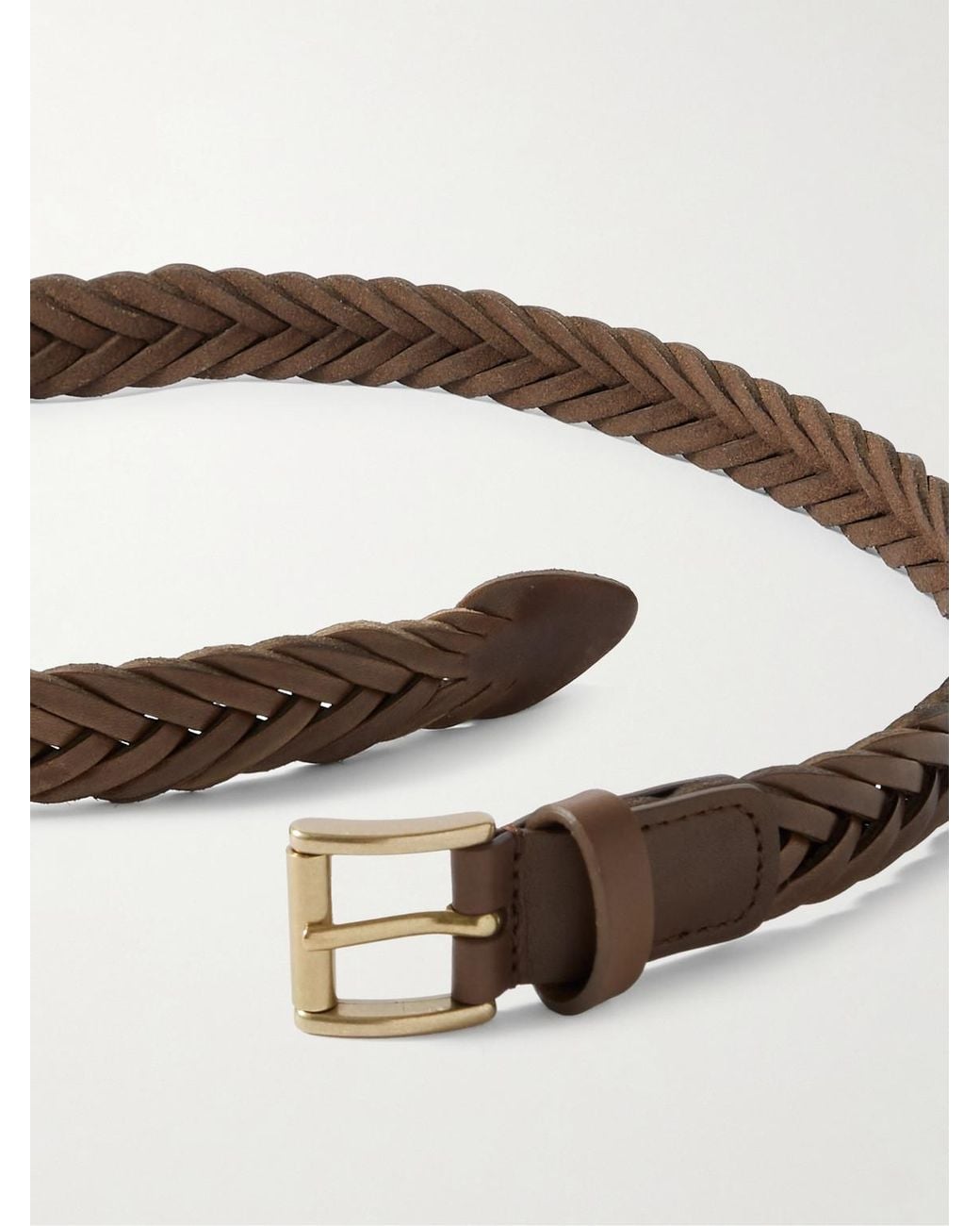 Andersons Brown 2.5Cm Woven Leather Belt for men
