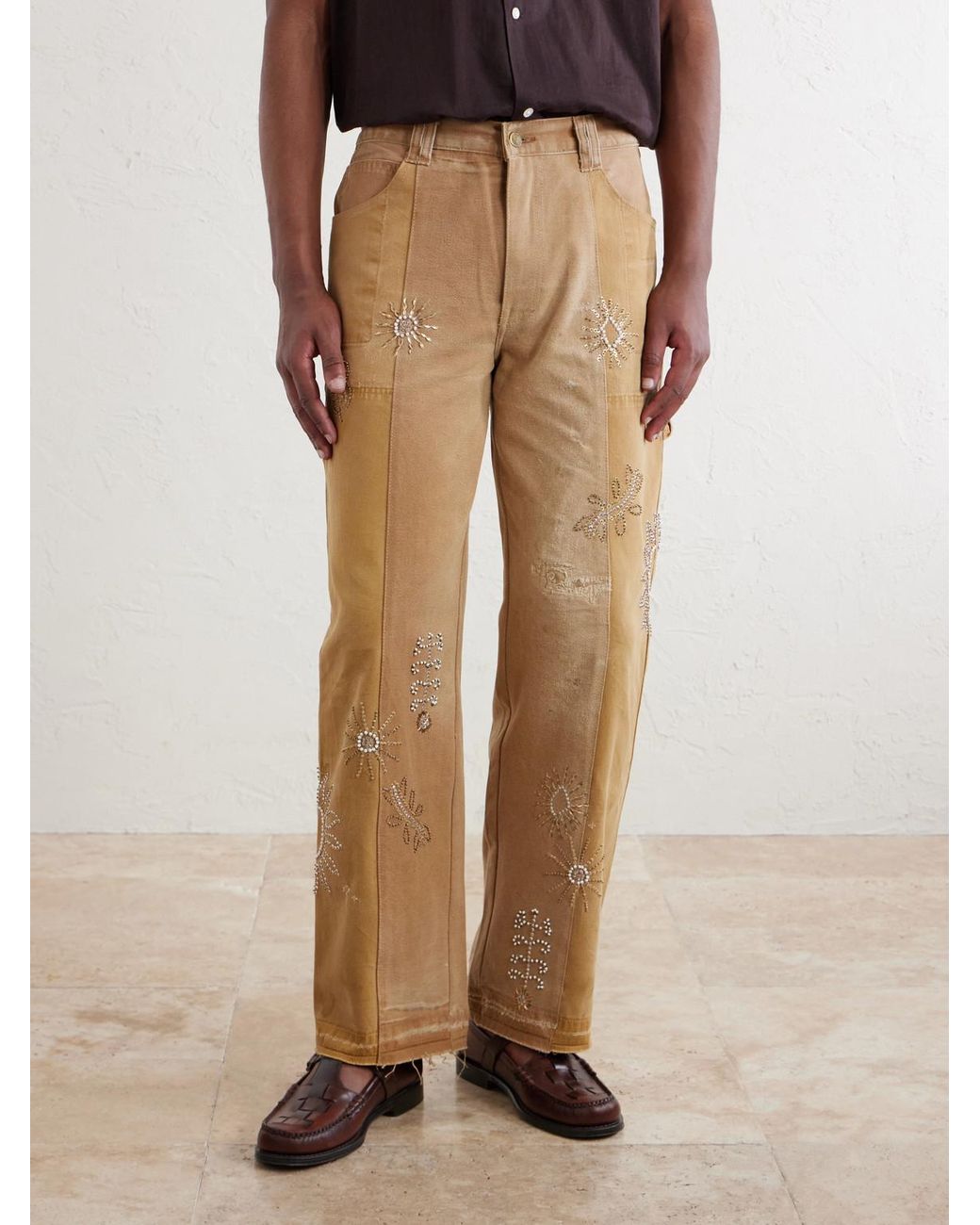 Kartik Research Natural Zardozi Straight-leg Embellished Paneled Cotton-canvas Trousers for men