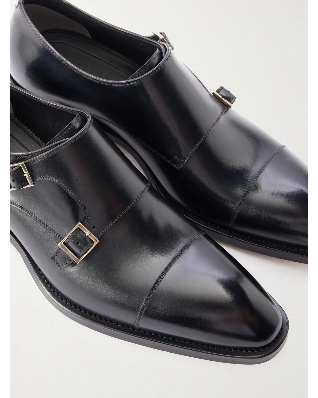 Tom Ford Black Elkan Leather Monk-Strap Shoes for men