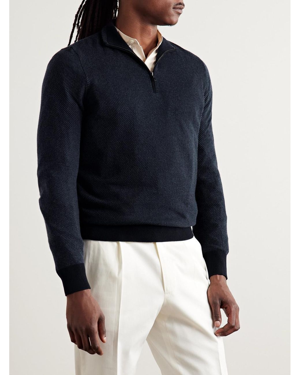 Loro Piana Blue Roadster Striped Cashmere Half-Zip Sweater for men