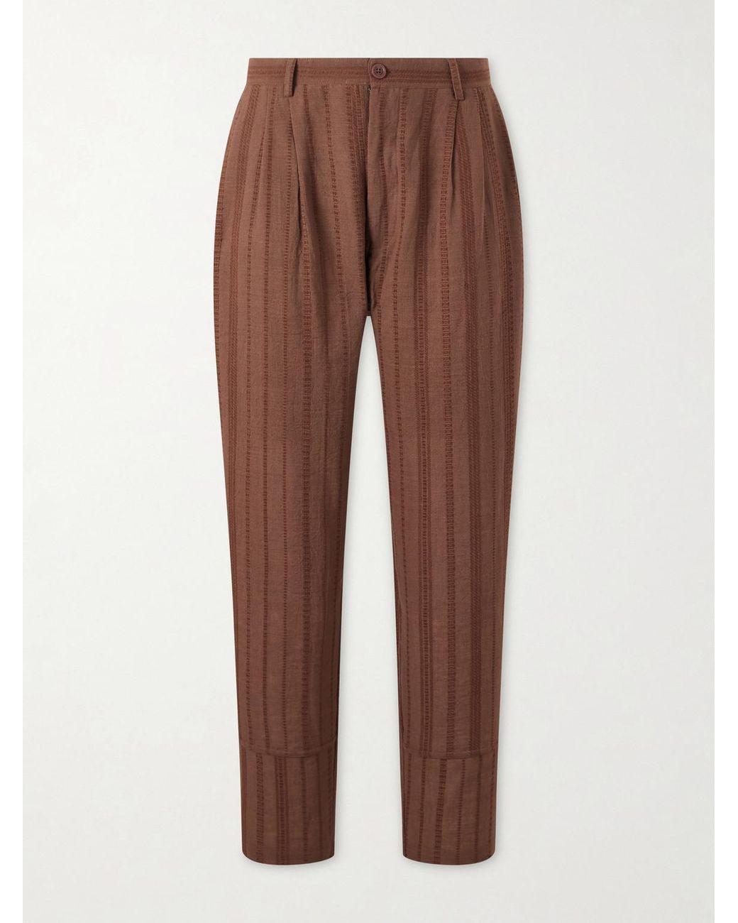 Kardo Brown Antonio Straight-Leg Striped Cotton-Canvas Trousers for men