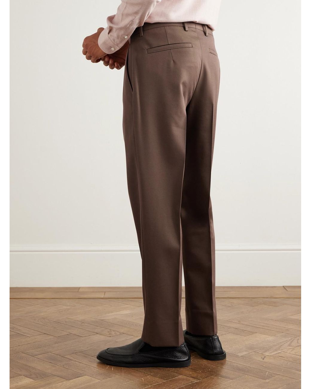 Zegna Brown Straight-Leg Cotton And Wool-Blend Trousers for men