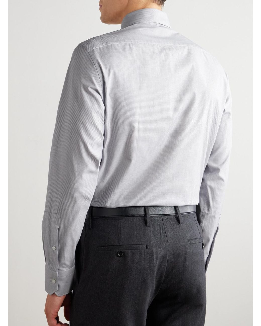Zegna Gray Cutaway-Collar Micro-Checked Trofeo Cotton-Poplin Shirt for men