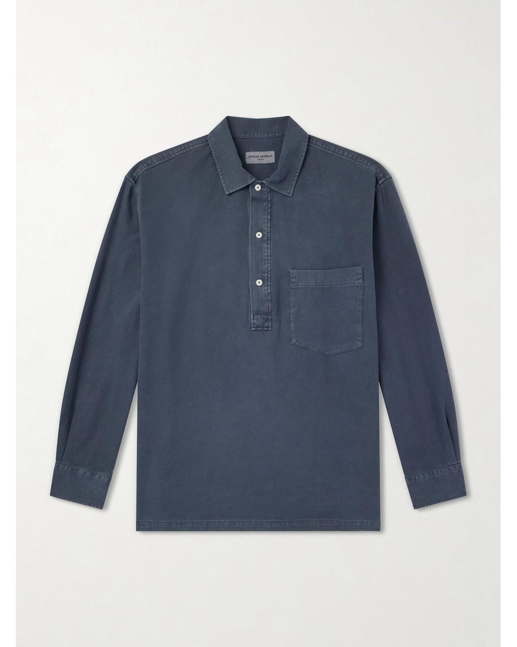 Officine Generale Blue Jordy Cotton-Twill Polo Shirt for men