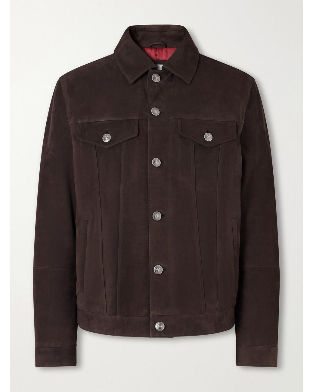 Brunello Cucinelli Black Pintucked Suede Jacket for men