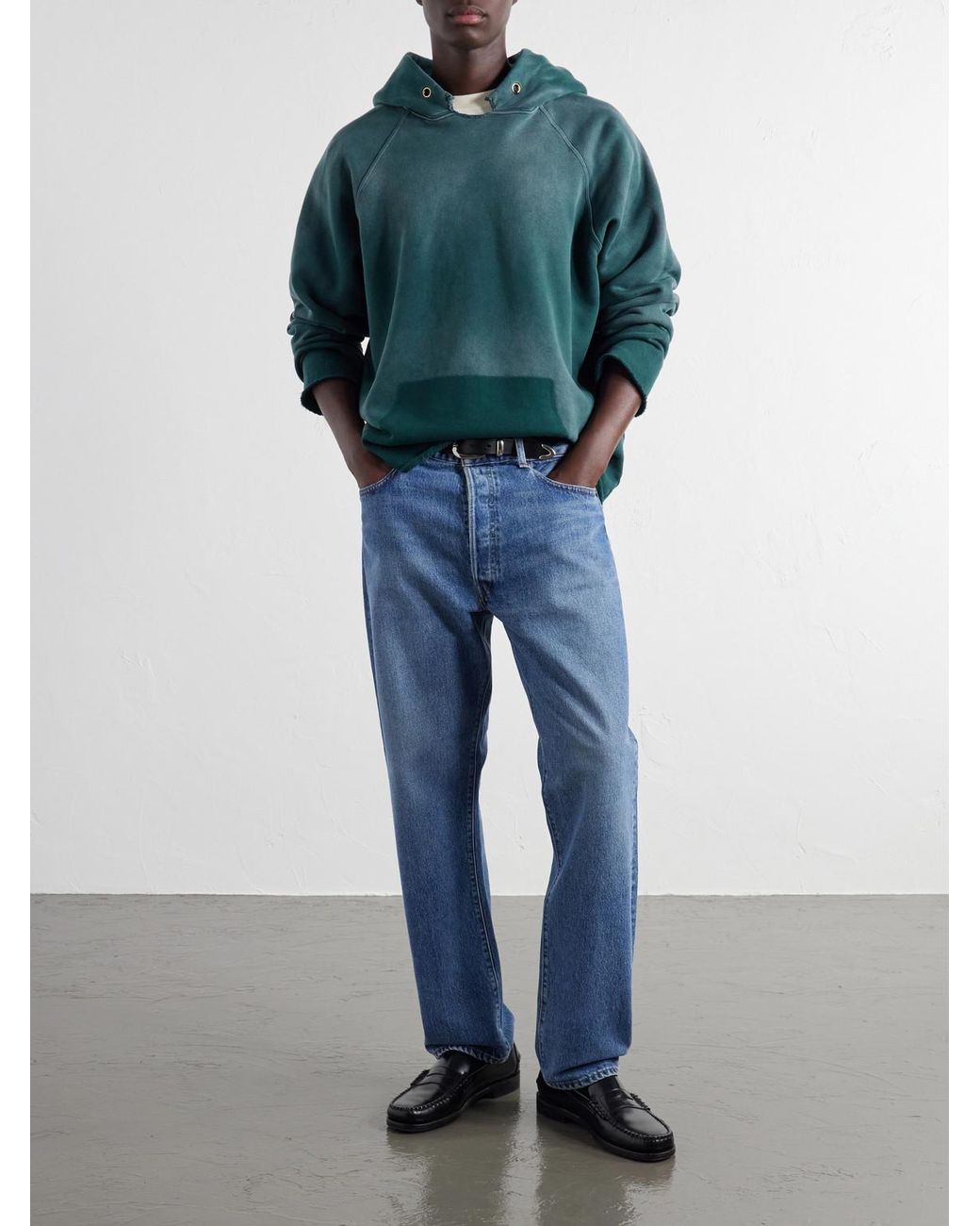 Les Tien Green Cotton-Jersey Raglan Hoodie for men