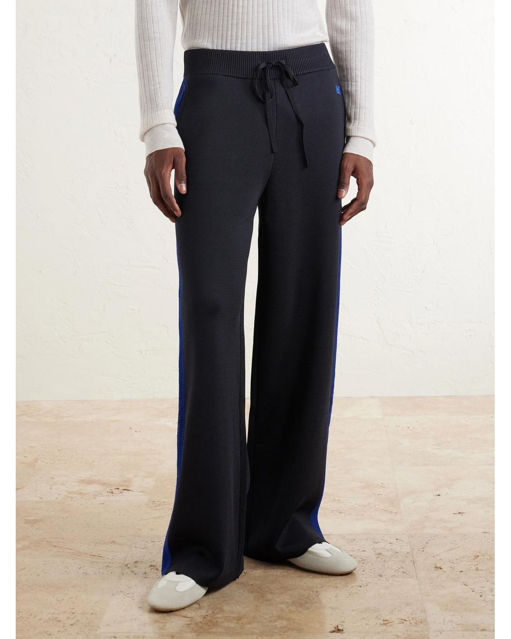 Wales Bonner Blue Straight-Leg Logo-Embroidered Knitted Drawstring Sweatpants for men