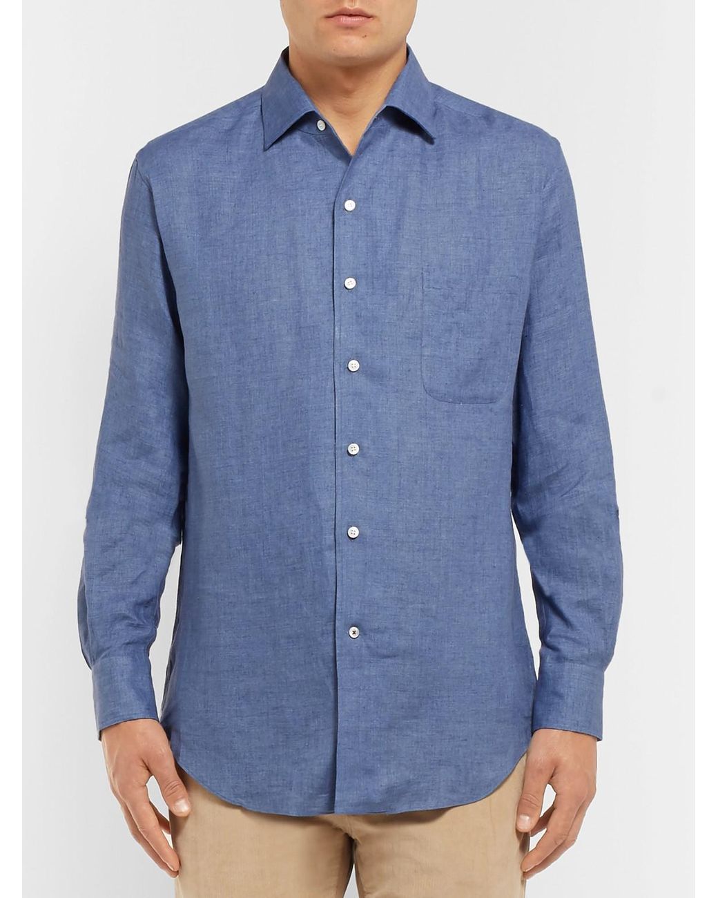 Loro Piana Blue André Slub Linen Shirt for men