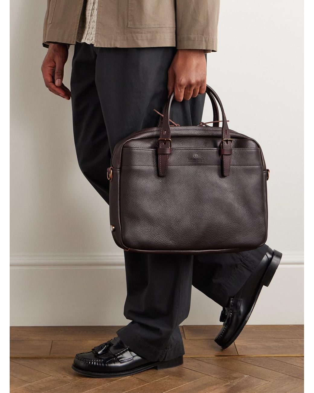 Bleu De Chauffe Black Folder Business Full-Grain Leather Briefcase for men