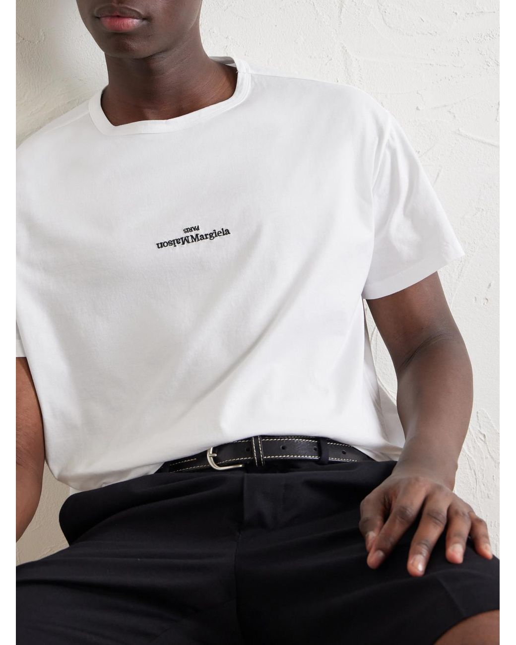 Maison Margiela White Logo-Embroidered Cotton-Jersey T-Shirt for men