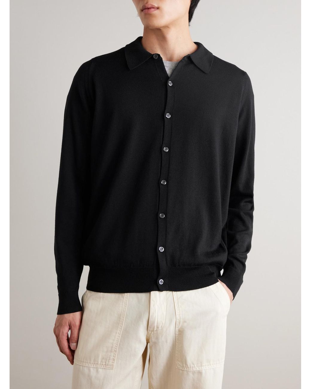 John Smedley Blue Tibor Merino Wool Cardigan for men