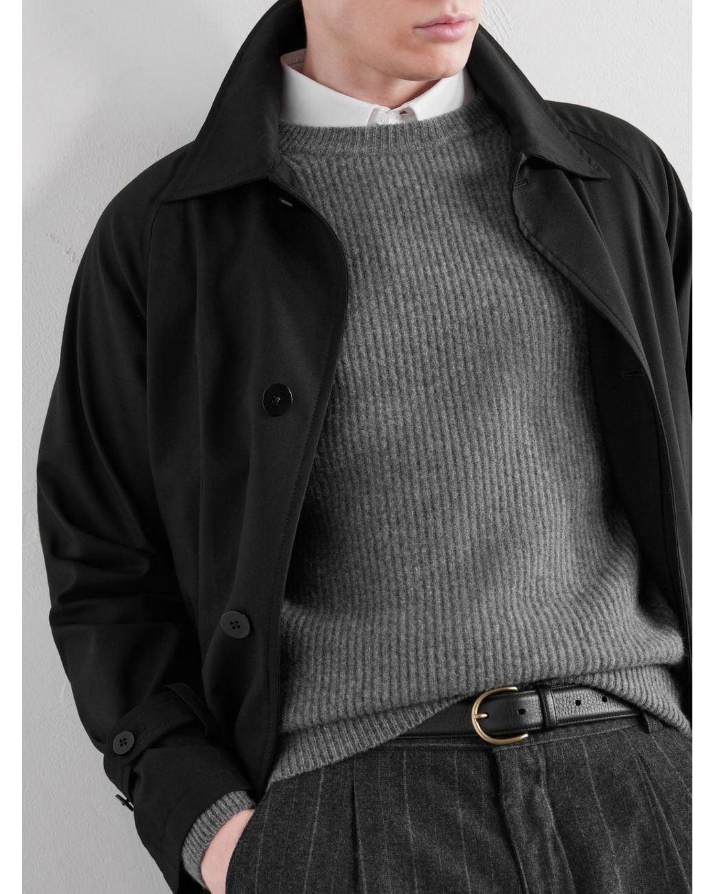 Piacenza 1733 Gray Ribbed Wool And Cashmere-Blend Sweater for men
