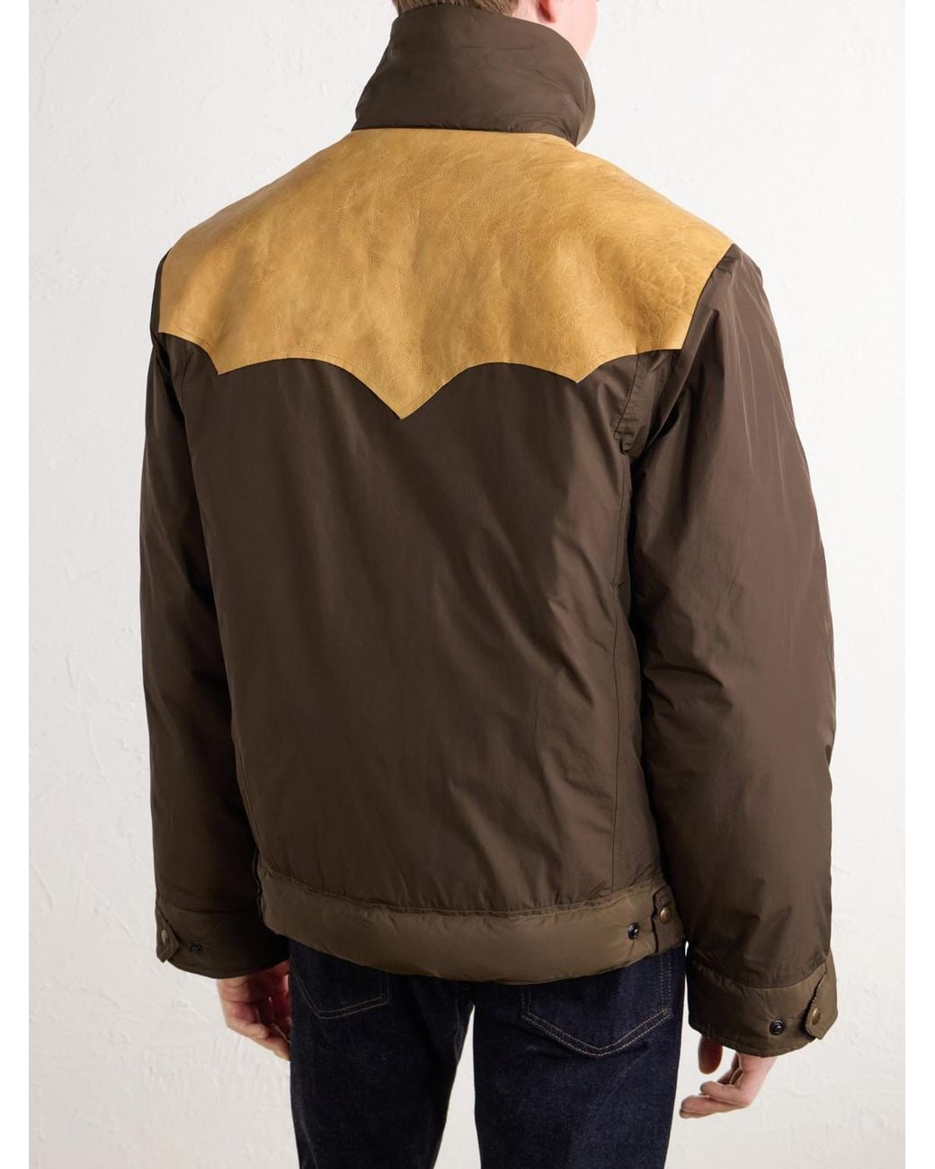 RRL Brown Padded Leather-Trimmed Shell Jacket for men