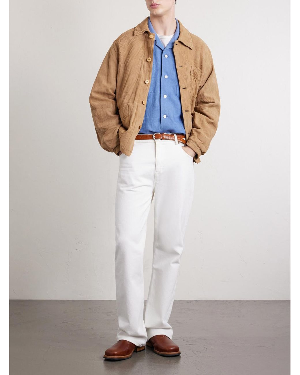 Visvim Blue Carrow Convertible-Collar Wool And Linen-Blend Shirt for men