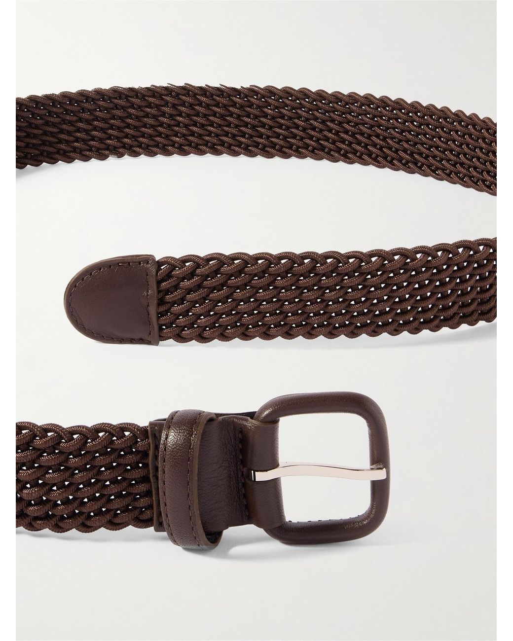 Charvet Brown 3Cm Leather-Trimmed Woven Cord Belt for men
