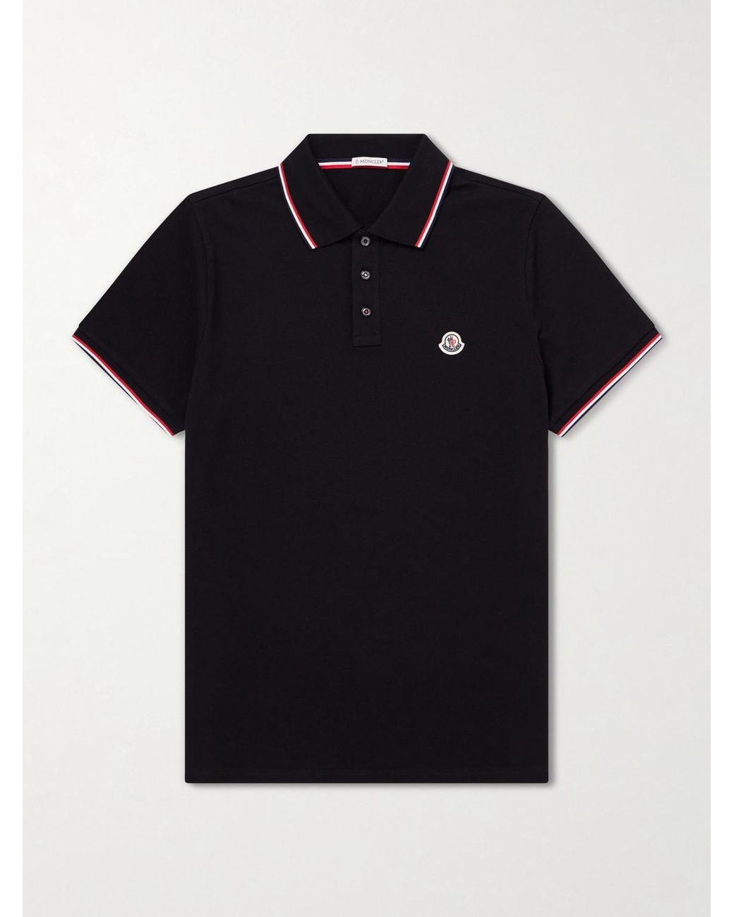 Moncler Black Logo-Appliquéd Cotton-Piqué Polo Shirt for men