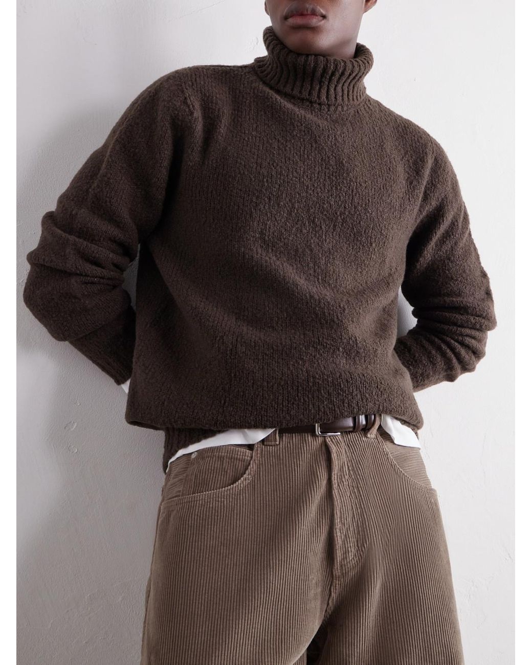 De Bonne Facture Brown Wool-Bouclé Rollneck Sweater for men