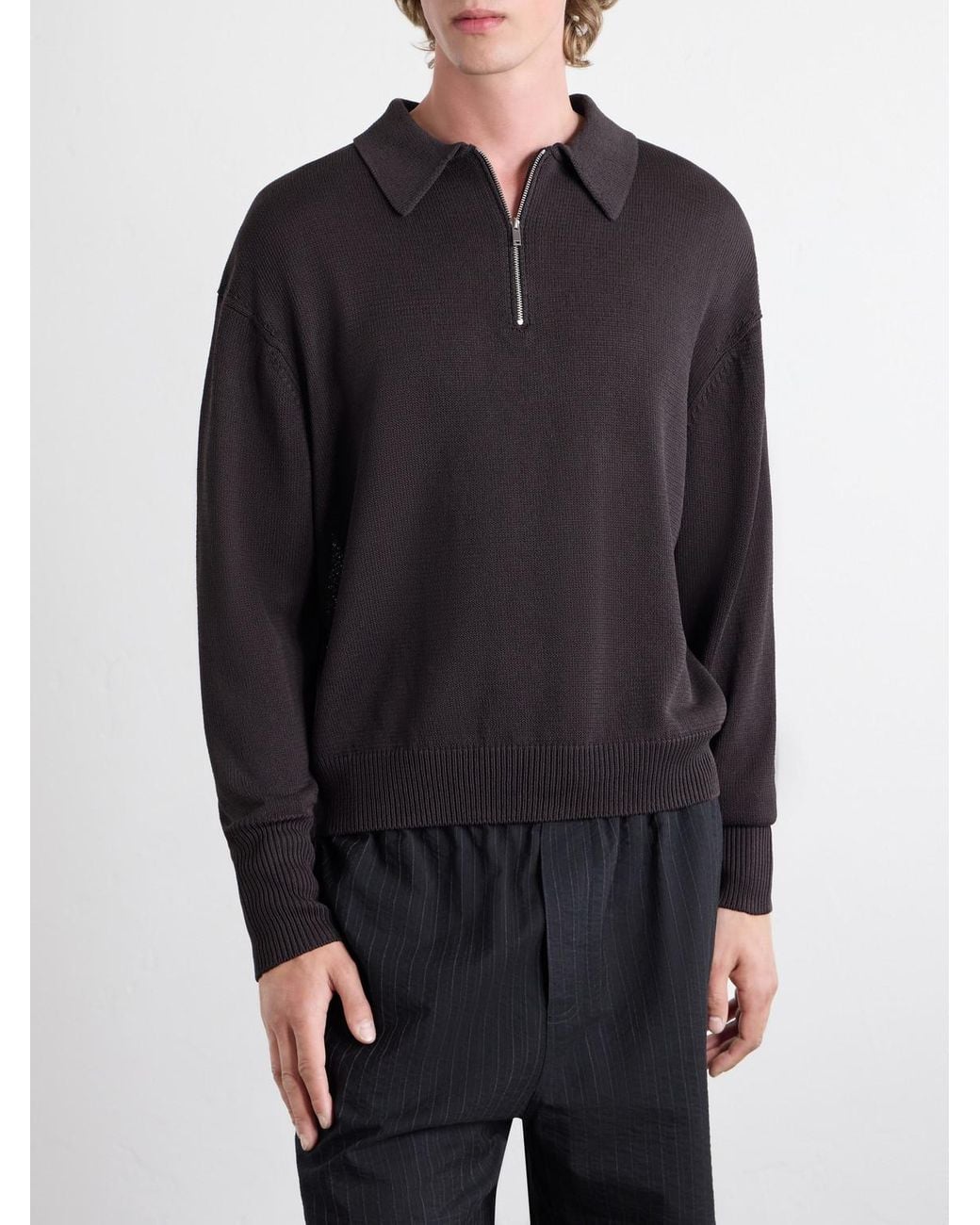 Studio Nicholson Blue Paper Half-Zip Polo Sweater for men