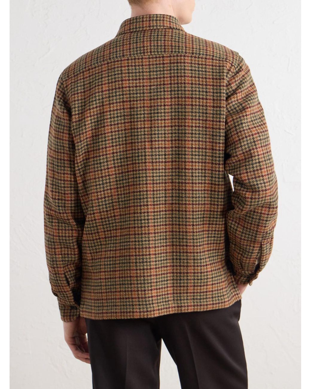 De Petrillo Brown Houndstooth Virgin Wool Overshirt for men