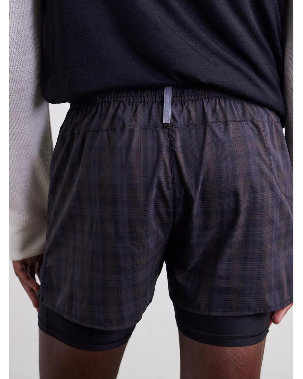 Literary Sport Blue Myles Layered Checked Shell And Stretch-Jersey Running Shorts for men