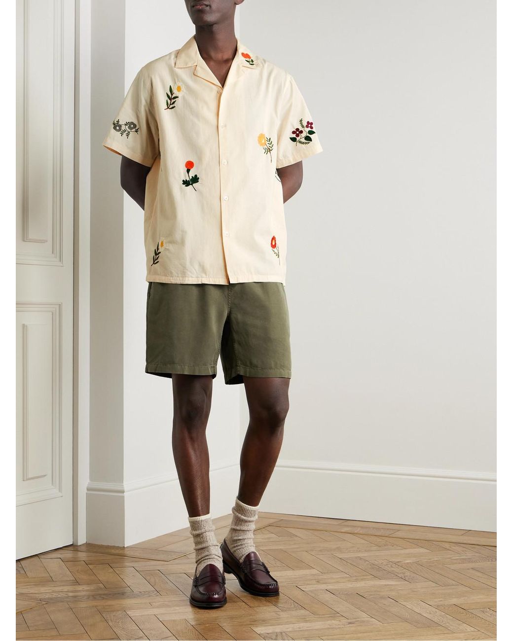 Portuguese Flannel Green Dogtown Straight-Leg Tencel Lyocell Drawstring Shorts for men